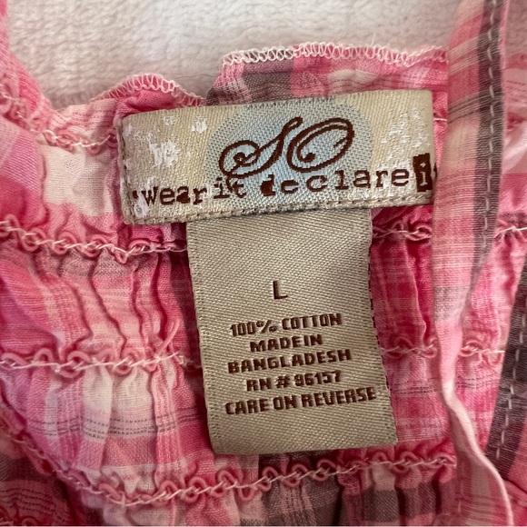 So Wear It Declare It Light Pink and White Plaid Babydoll Sz L Top 100% Cotton - Picture 4 of 6